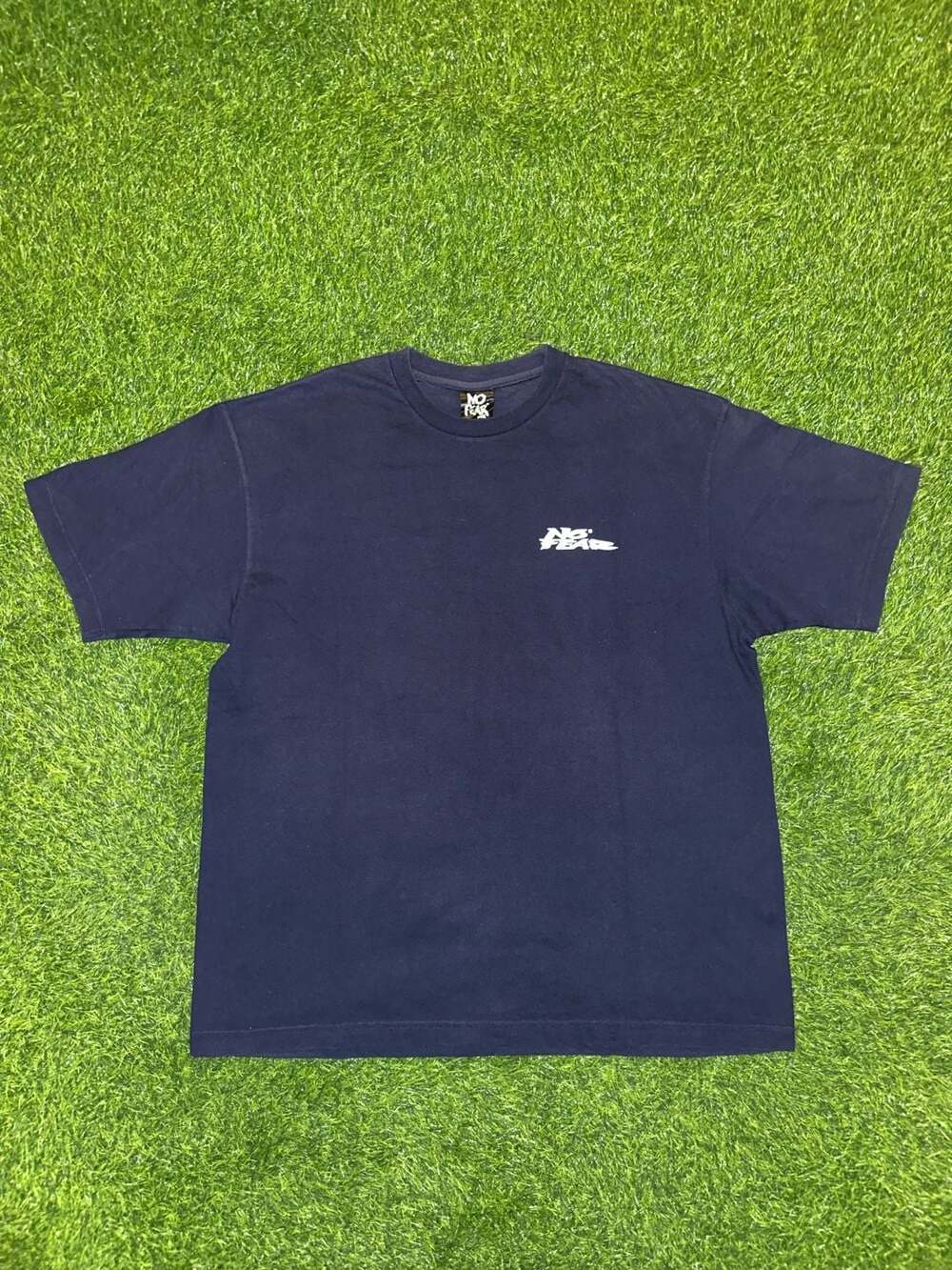 Vintage No Fear Gear Navy Blue T-Shirt with Small Front and Large Back Logo